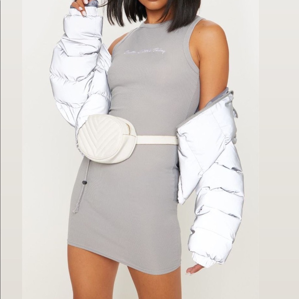 PRETTYLITTLETHING Grey Embroidered Sleeveless Bodycon Dress